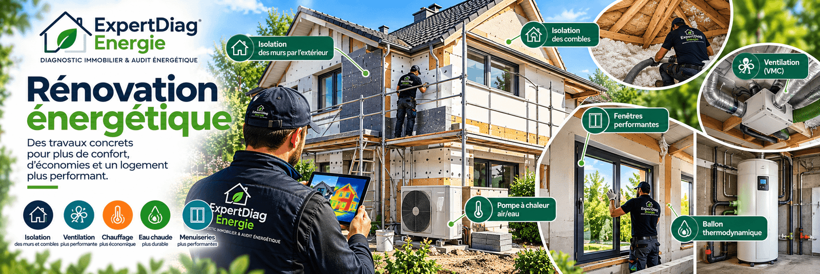 Rénovation énergétique d'un logement : isolation, ventilation, menuiseries et chauffage — ExpertDiag Énergie